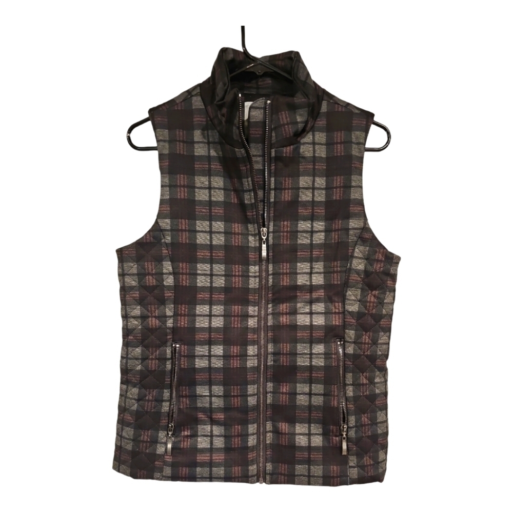 Lemon TART womens gray plaid zip vest jacket sz S NEW
